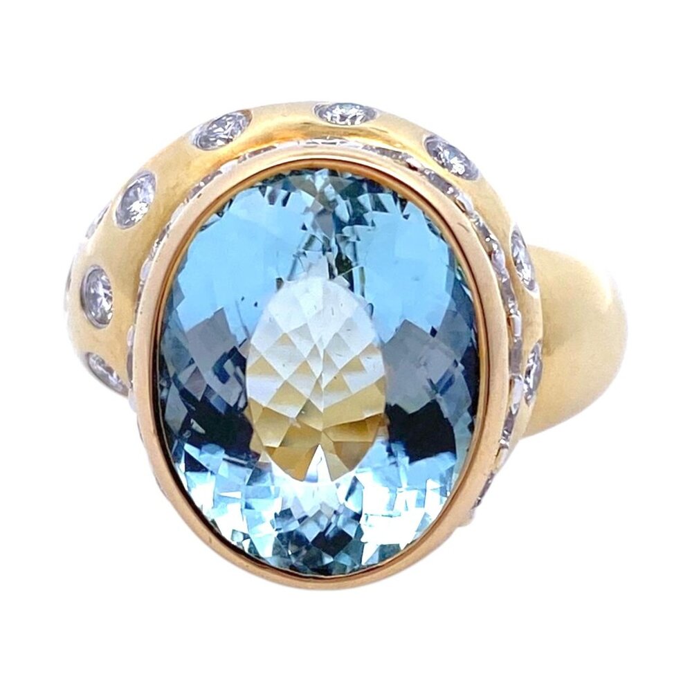 SOLD 18K Gold Aquamarine and Diamond Ring